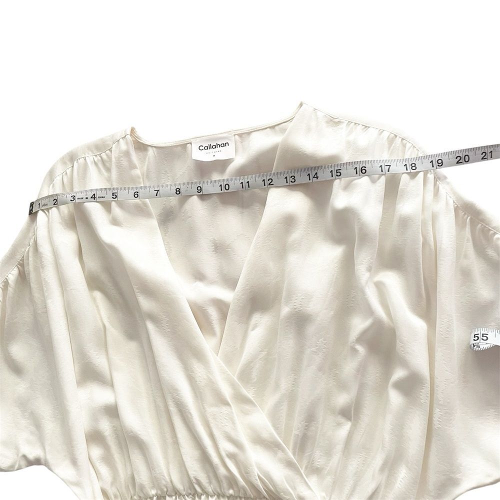 Callahan Sami Dress in Cream Satin Wrap Midi Elegant Minimalist Resort Chic M - Picture 4 of 13